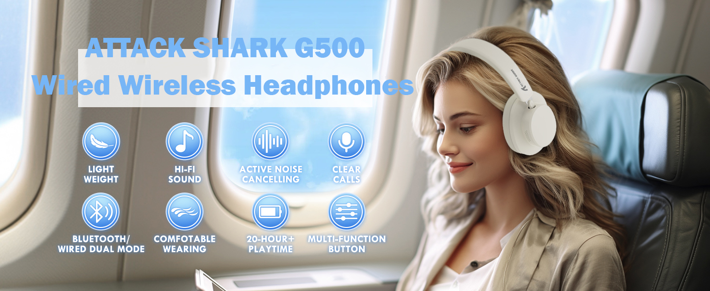 ATTACK SHARK G500 Wired Wireless Noise Cancelling Headphones