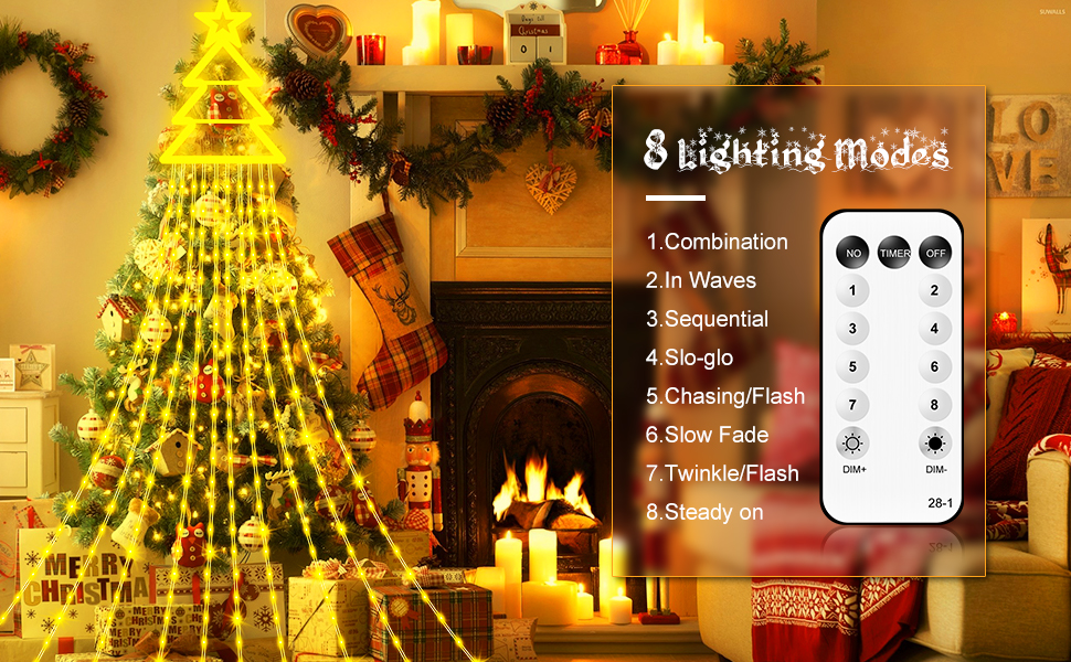 Christmas Lights Outdoor, 340 LEDs Waterfall Christmas Tree Lights with