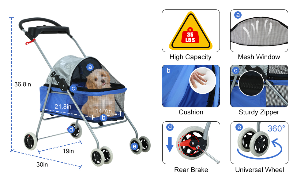 Pet Stroller for Small Dogs Lightweight Pet Travel Roadster
