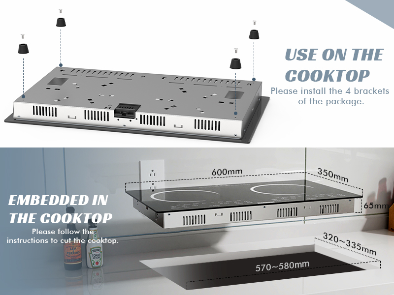 Karinear Double Ceramic Hob, Plug in 2 Zone Electric Ceramic Hob with