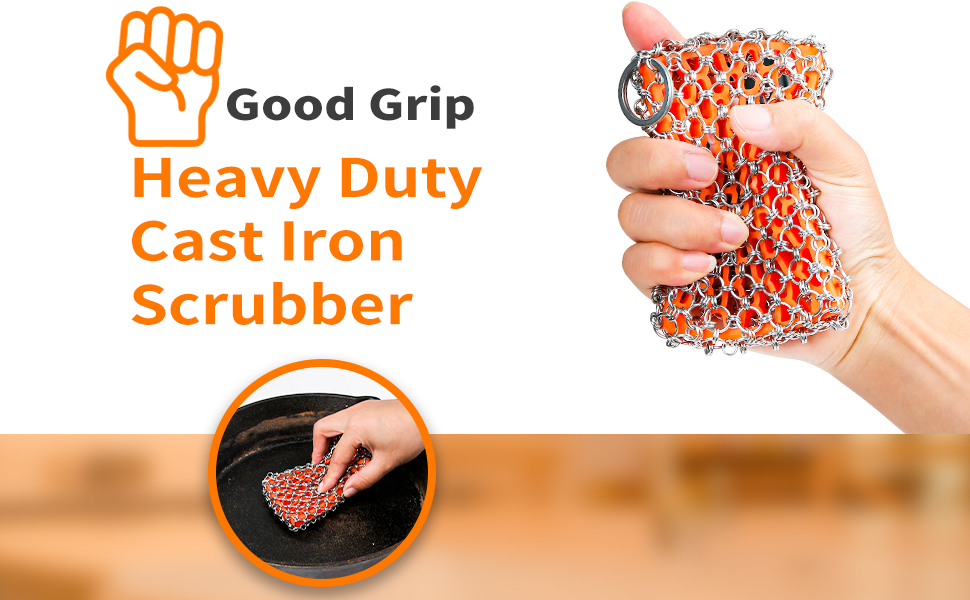 2in1 Chain Mail Cast Iron Scrubber Removable Cast Iron