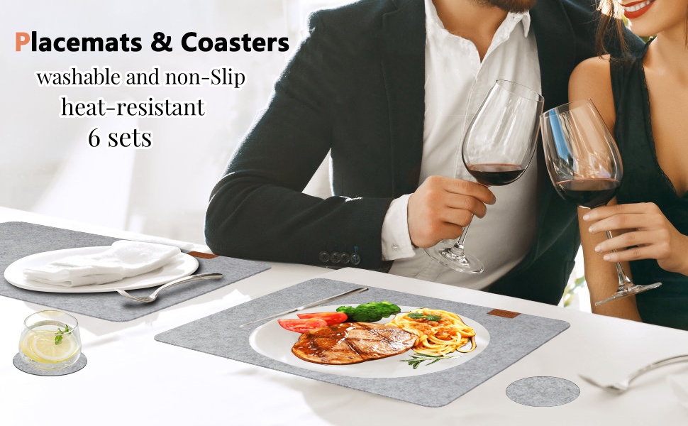 Unaikoo Felt Placemats and Coaster Sets 6 HeatResistant Table Mats