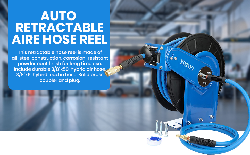 YOTOO Retractable Air Hose Reel, 3/8 in. X 50 ft Air Compressor Hose