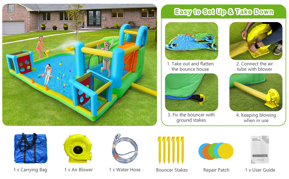 FBSPORT Inflatable Bounce House, 9 in 1 Water Slide with