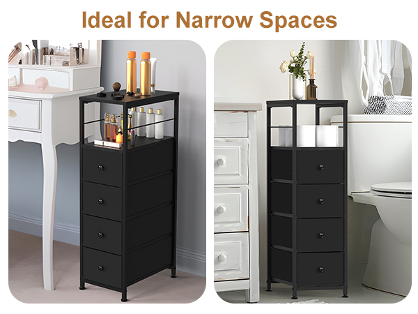 CADUKE Slim Chest of Drawers with 4 Fabric Drawers, Vertical