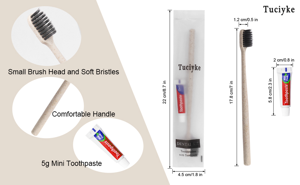 Disposable Toothbrush with Toothpaste Set Pack of 25,Straw Apricot Individually Wrapped Manual