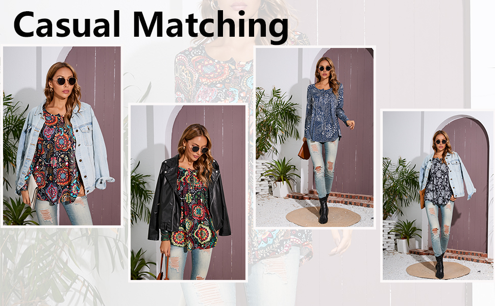 Enmain Women's Tunic Tops Casual Long Sleeve Blouse Tunic Top for