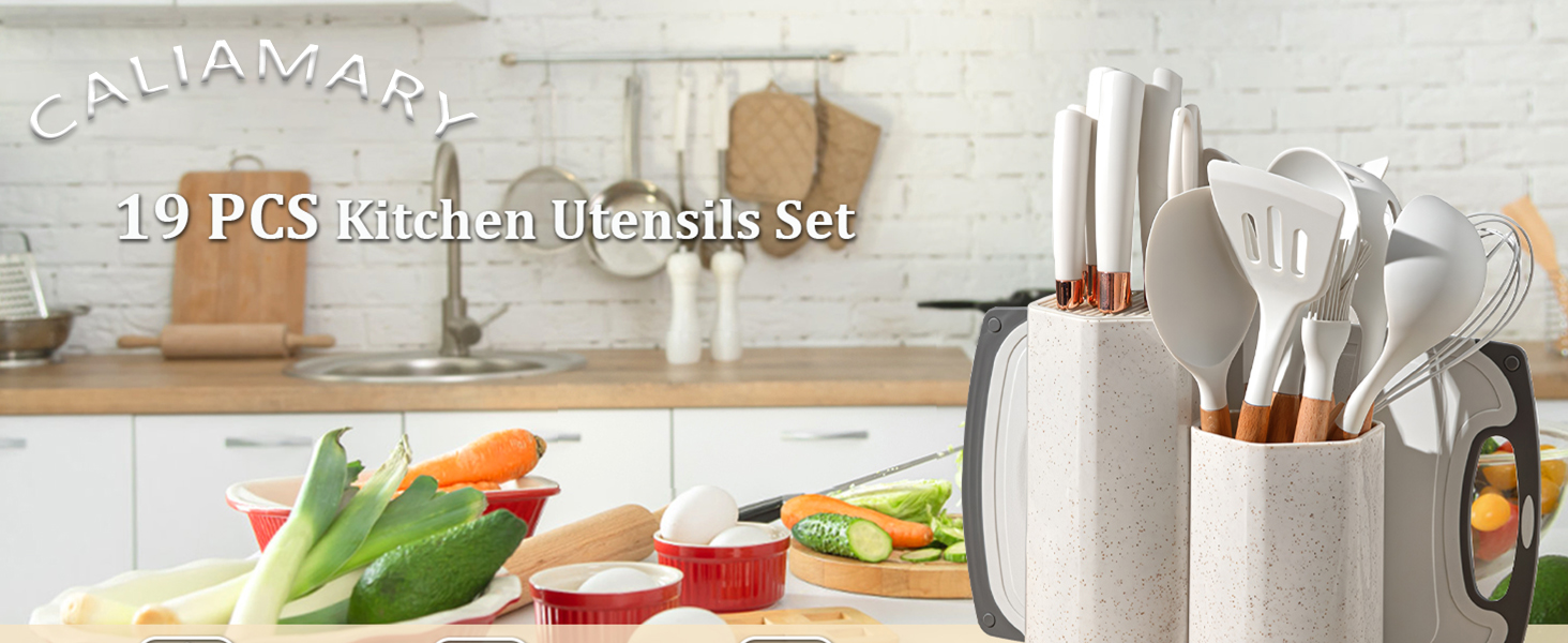 19 PCS Silicone Kitchen Utensils Set with Holder