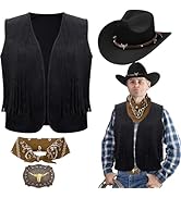 4 Pcs Western Cowboy Outfits for Adult Men Cowboy Costume Tassel Vest Hat Buckle Belt Paisley Ban...