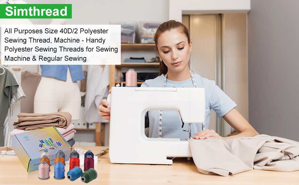 Simthread All Purposes Sewing Thread, 12 Spools Size 40D/2 Polyester