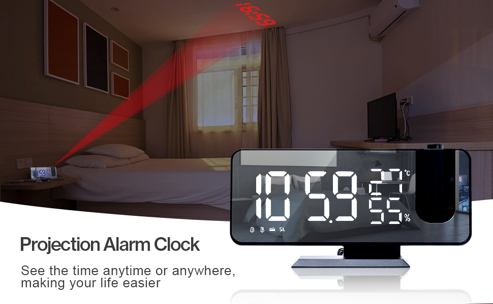 Projection Alarm Clock with Temperature Hygrometer, LED Digital Clock
