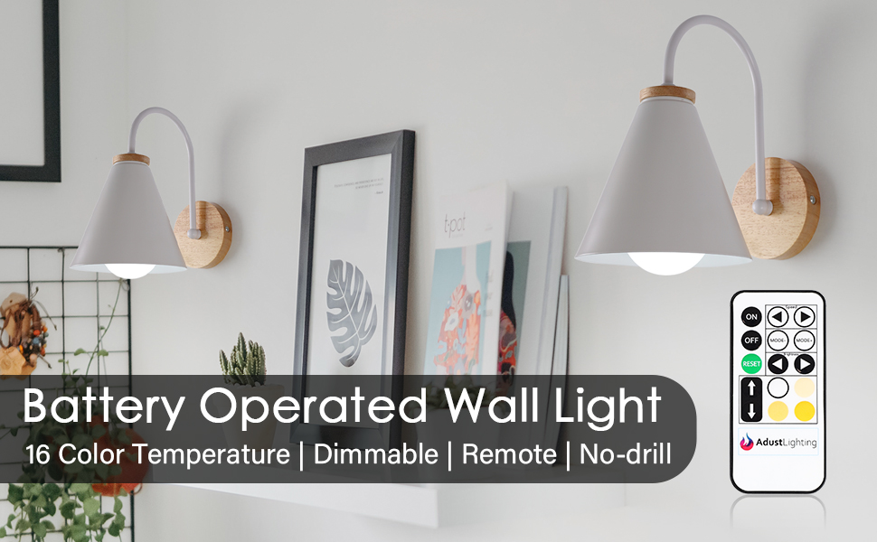 Adust Battery Operated Wall Sconce Set of Two Remote Control Dimmable