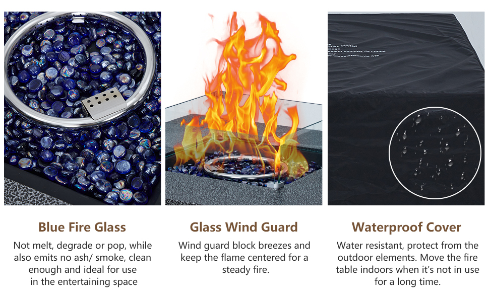 36 in Square Gas Fire Pit Table w 16 in Tank Side Table