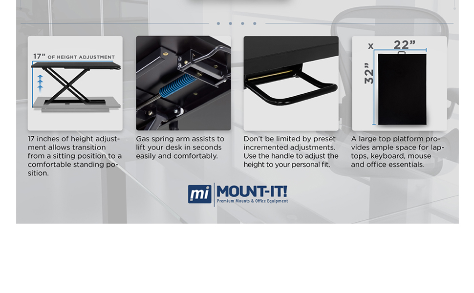 height adjustable, gas spring desk converter