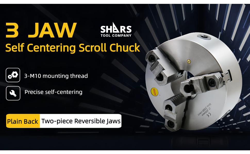 Shars 8 Inch 3 jaw Self Centering Scroll Lathe Chucks 2 Piece