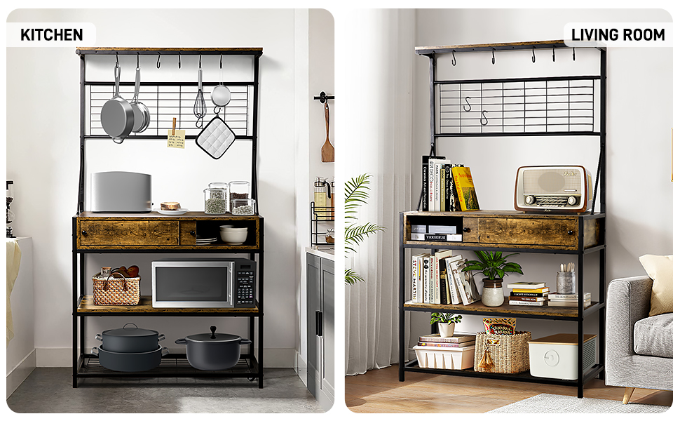 Kitchen Baker’s Rack Microwave Oven Coffee Station with