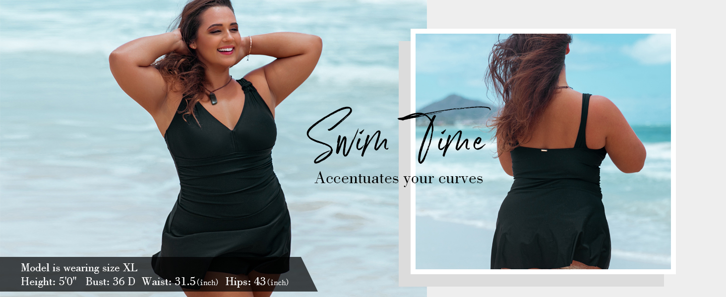 RELLECIGA Women's Ruched One Piece Skirt Swimsuit Tummy Control