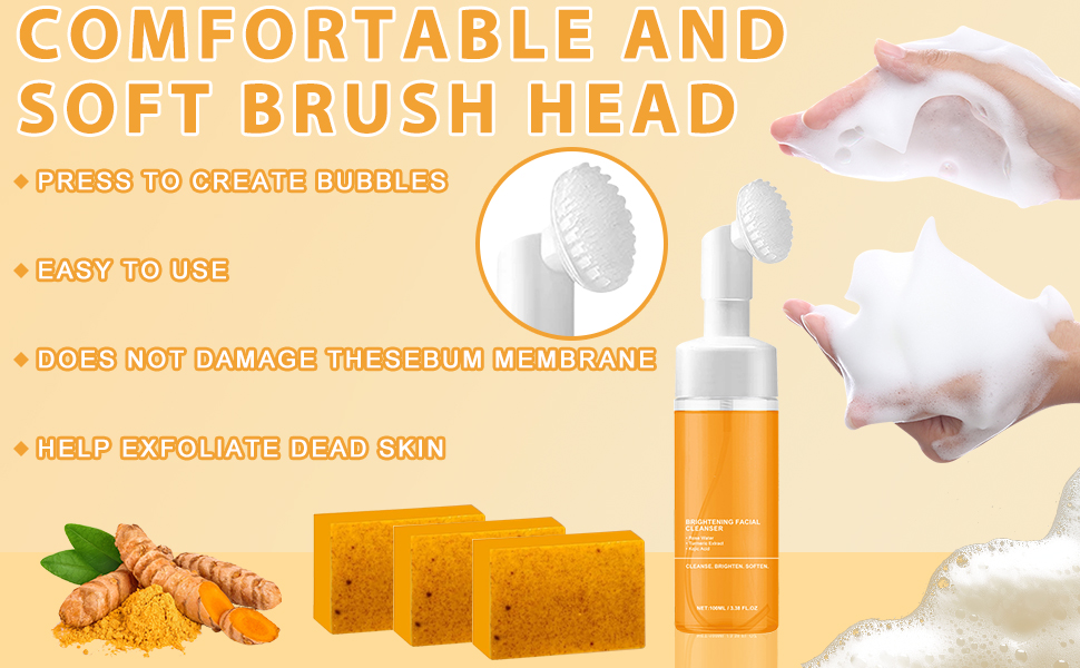 Comfortable and Soft Brush Head is Used with the Turmeric Cleanser to For a Gleamin