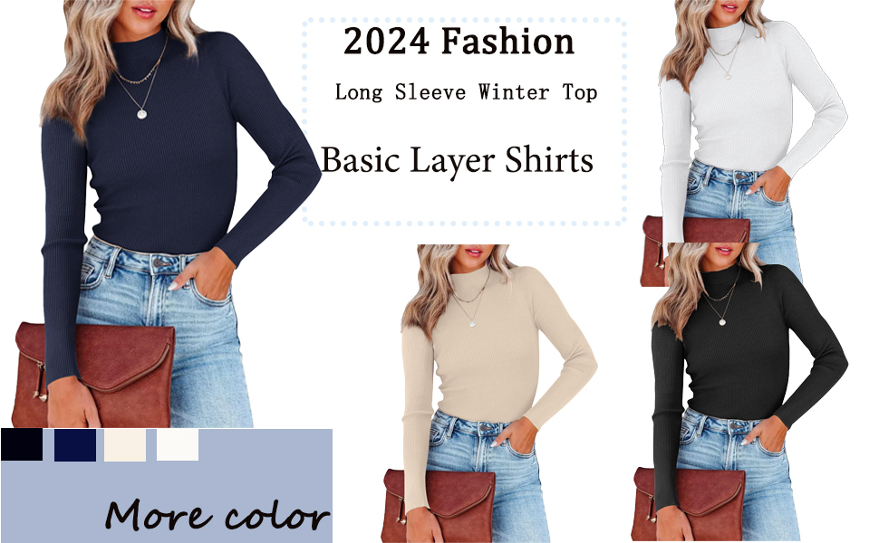 Mock Turtle Neck Top Slim Fitted Base Layer Shirt 2024 Clothing 