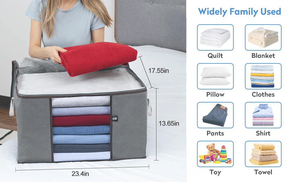 90L Large Storage Bags 6 Pack, Clothes Storage Bins, Blanket Storage Bag, Storage