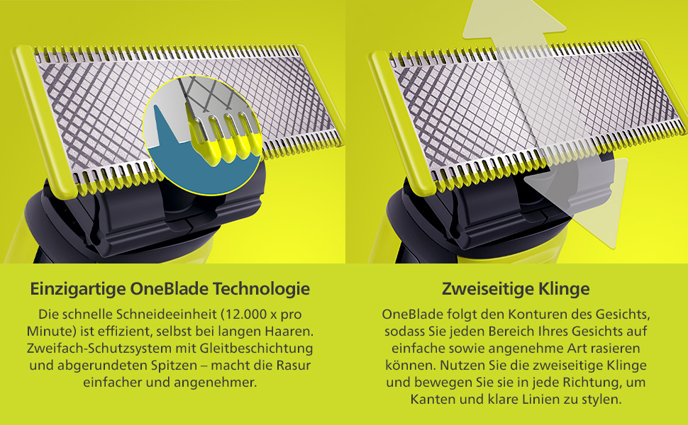 Einzigartige OneBlade Technologie. Zweiseitige Klinge
