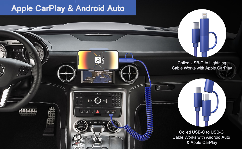 Coiled USB C to USB C and Lightning Cable PD 27W/60W for