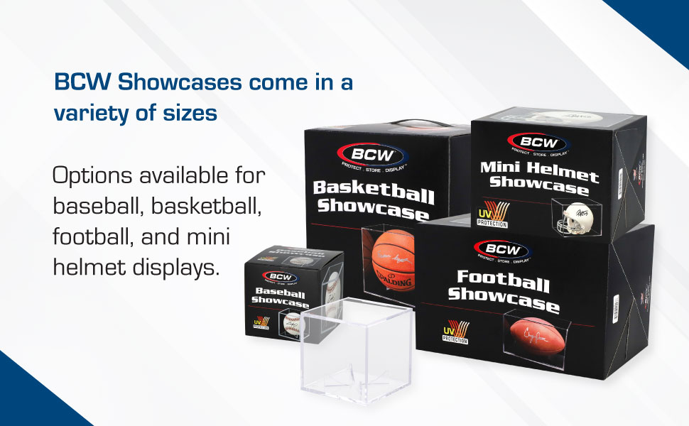 BCW Showcases are available in various sizes, perfect for displaying baseballs, helmets, and more.