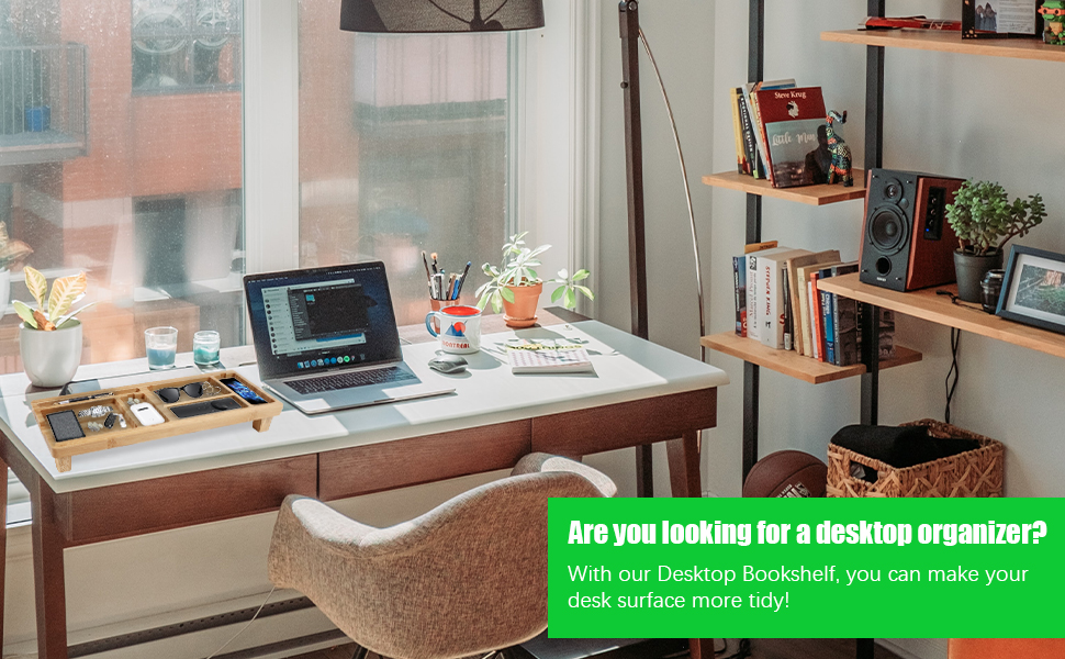 Babion Wooden Desk Shelf, Flat Desk Organizer Bamboo Desk Display Shelf Shelf