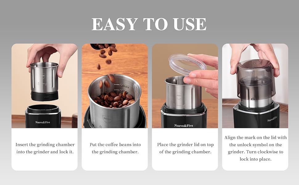 Nueve&Five Cordless Coffee Grinder With Timer, Automatic Coffee Grinder Espresso