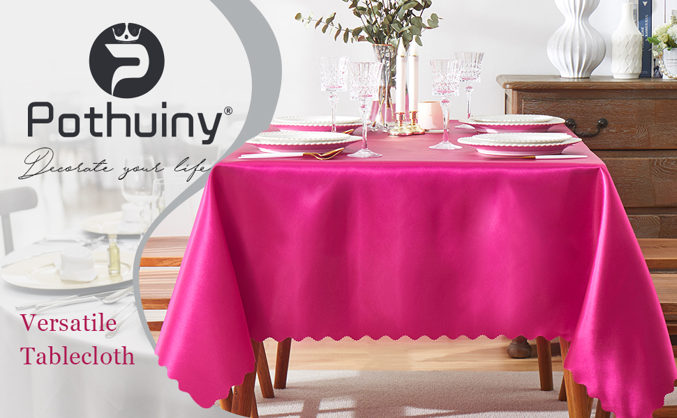 P Pothuiny 2 Pack Hot Pink Satin Tablecloth 60 x 120 Inches