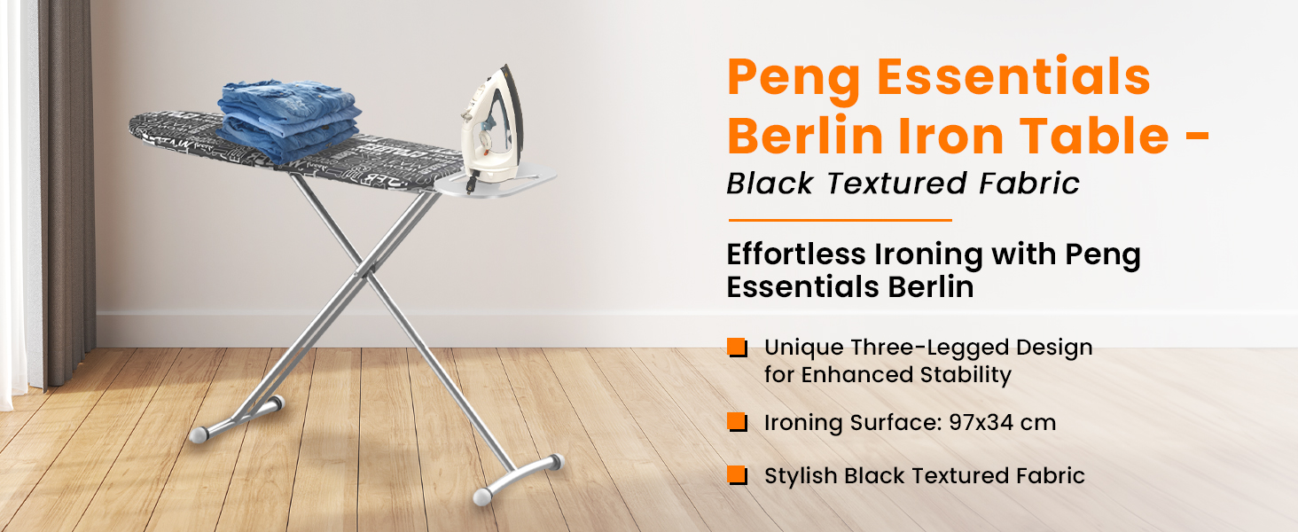 Berlin Iron Table,Three legged ironboard,Stylish Ironboard,Black Textured Fabric