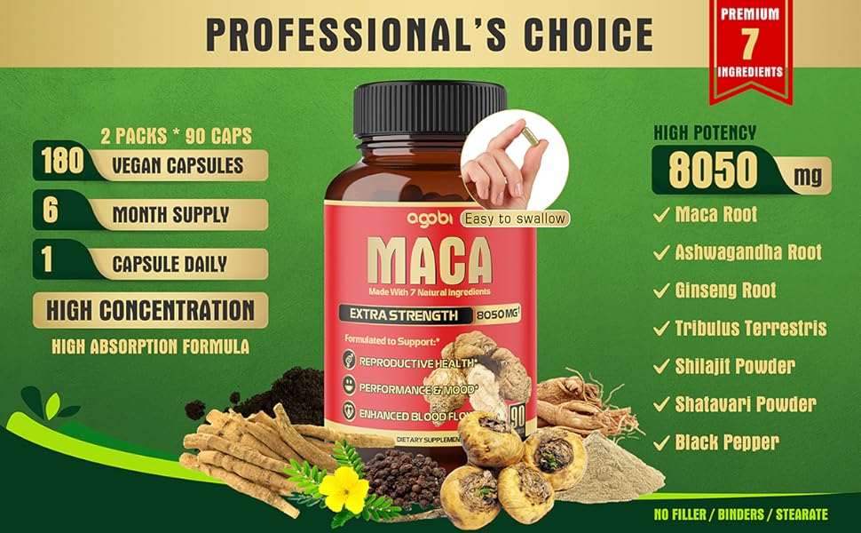 2 Packs 90 Capsules 6 Months 8050mg Maca Root Supplement