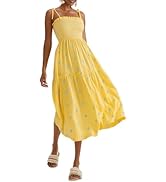 GRMLRPT Women Floral Embroidered Maxi Dress Boho Sleeveless Tie Strap Shoulder Dresses Smocked Su...