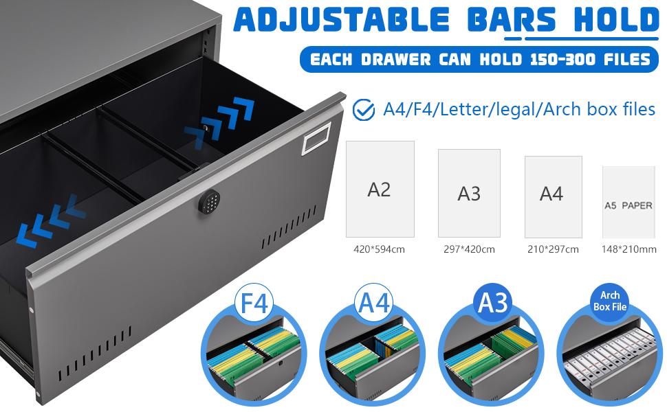 BUTISOW Lateral File with Lock,1 Drawer Steel Wide