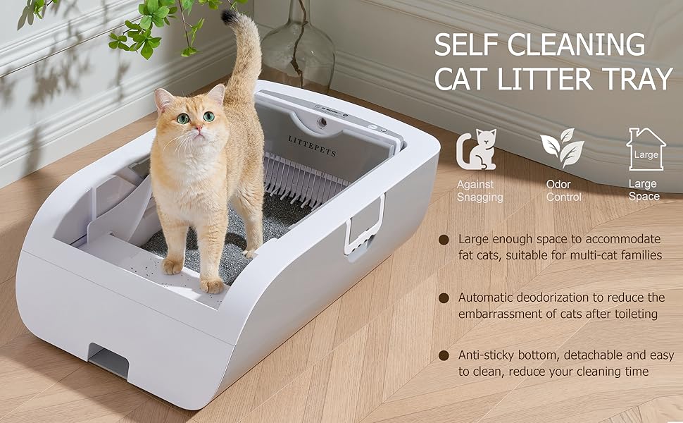 Pawsayes Self Cleaning Cat Litter Tray, Automatic Cat Litter Tray Large with Tray Liners, Robot