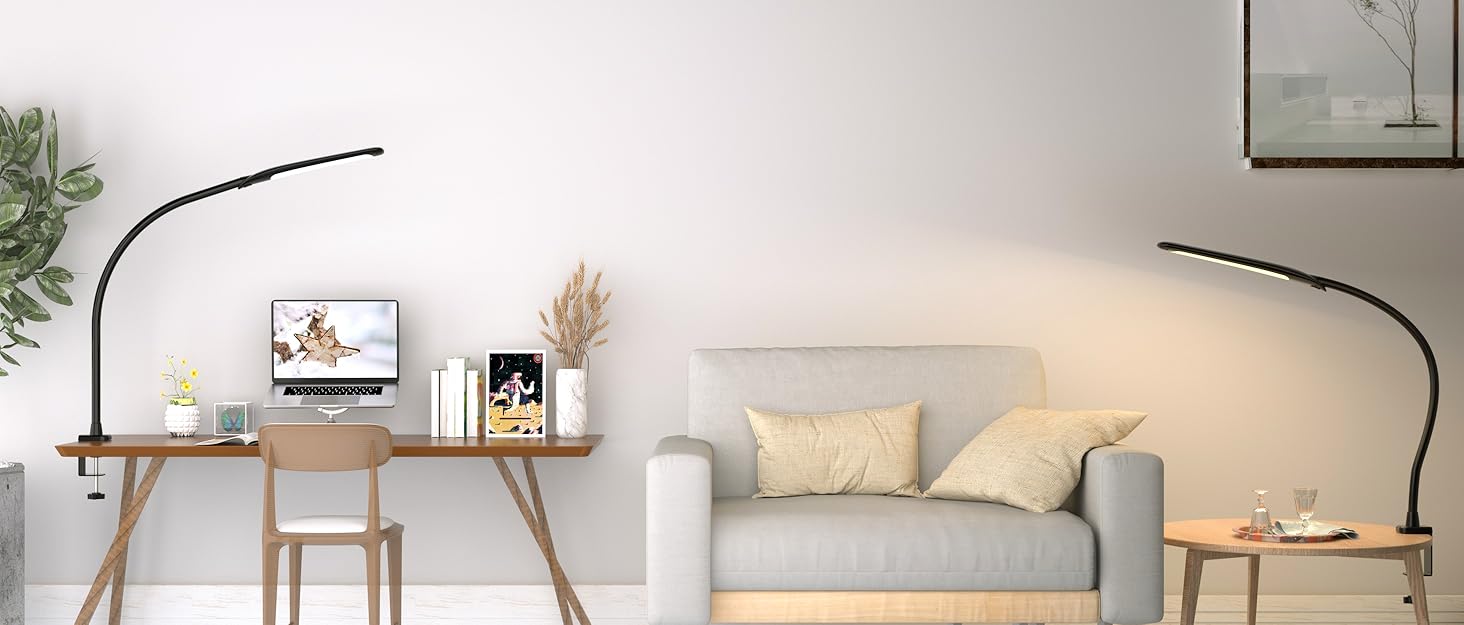 YOUKOYI LED Desk Lamp with Clamp, Flexible Gooseneck Arm Drafting Table