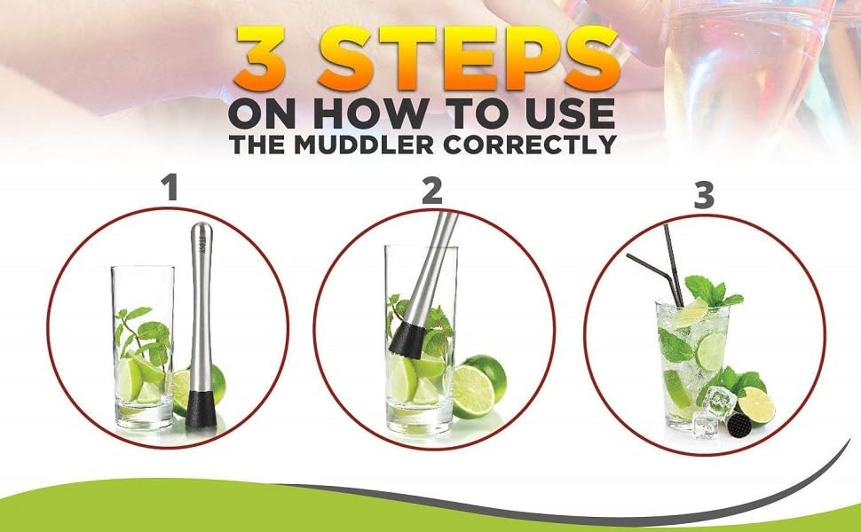 THW Cocktail Mocktail Mojito DrinksMixer Muddler, 8 Inches Amazon.in