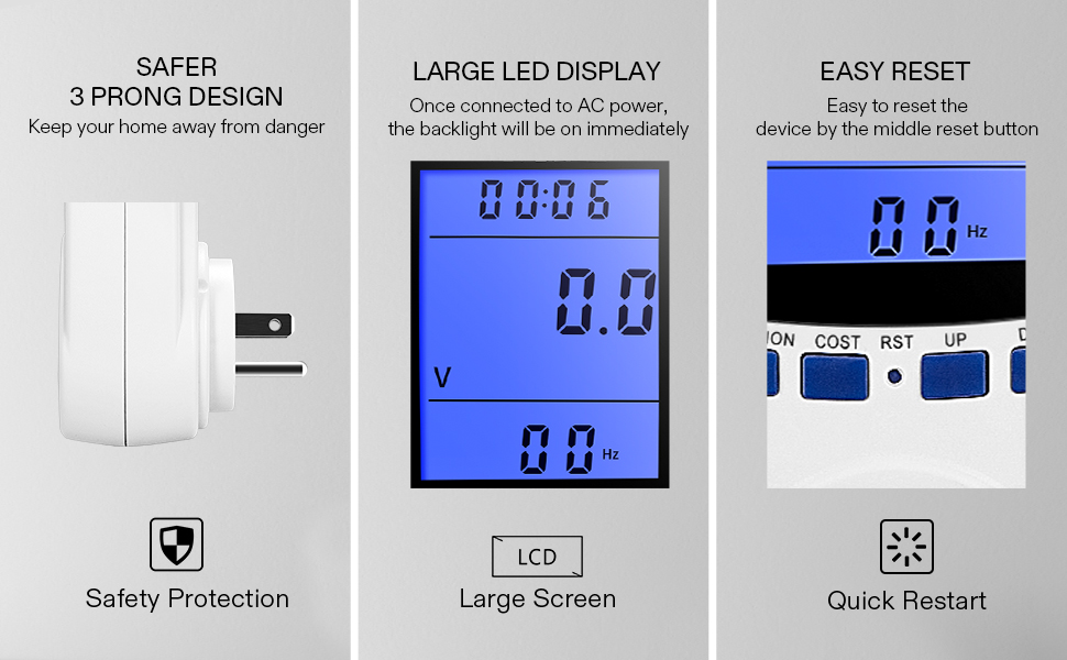 VIVOSUN Plug Power Consumption Meter Energy Voltage Amps Electricity