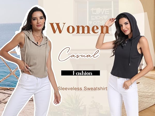Sleeveless Hoodie Women Drawstring Hoodies Summer Casual