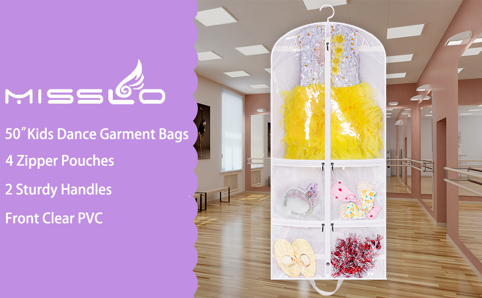 MISSLO Clear Garment Bag for Dance Costume, Kids 50 Inch Dress Suit