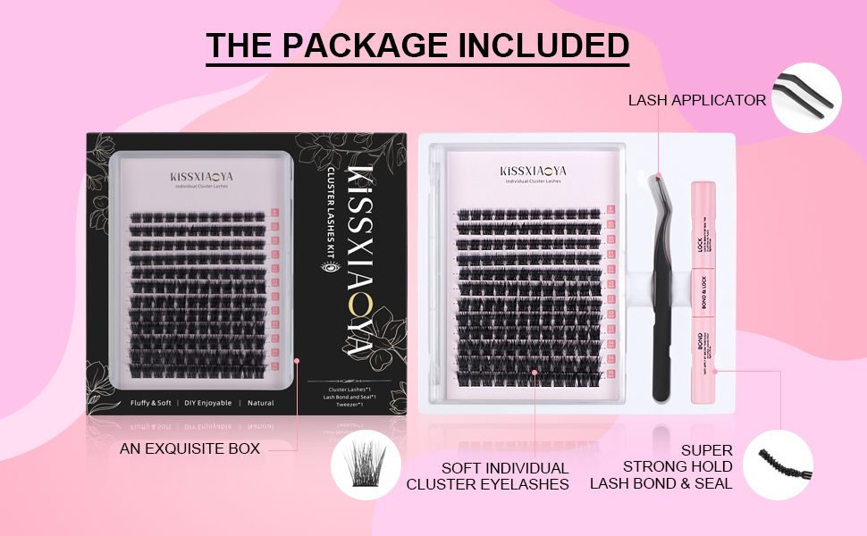 KISSXIAOYA Cluster Eyelash Extensions Kit, DIY Lashes