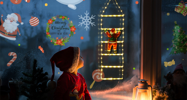 Christmas Decorative Ladder Lights with Santa Claus