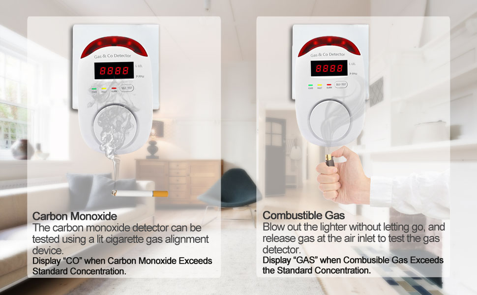 2 Packs Gas & Carbon Monoxide Detectors - Plug in Carbon Monoxide Detector, Natural Gas Detector