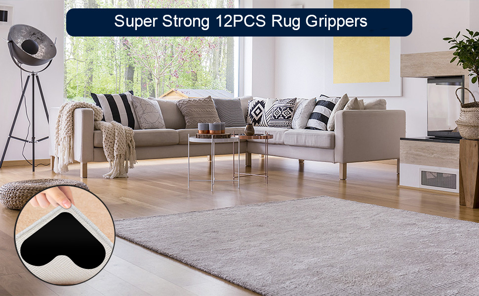 leiwo Rug Gripper,12pcs Carpet Tape, Non Slip Rug Pad, Double Sided