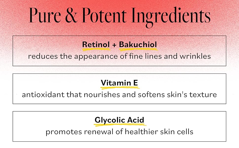 Pure & Potent Ingredients. Retinol + Bakuchiol 