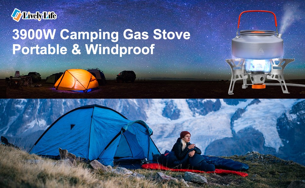 Lively Life Camping Gas Stove 3900W Windproof Foldable Backpacking