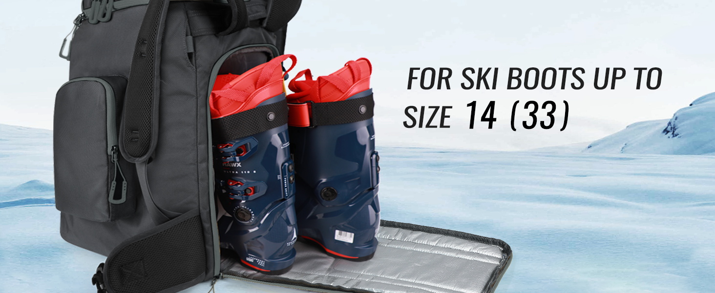 Ski Boot Bag, 65L Durable Travel Backpack, 1680D Nylon Waterproof
