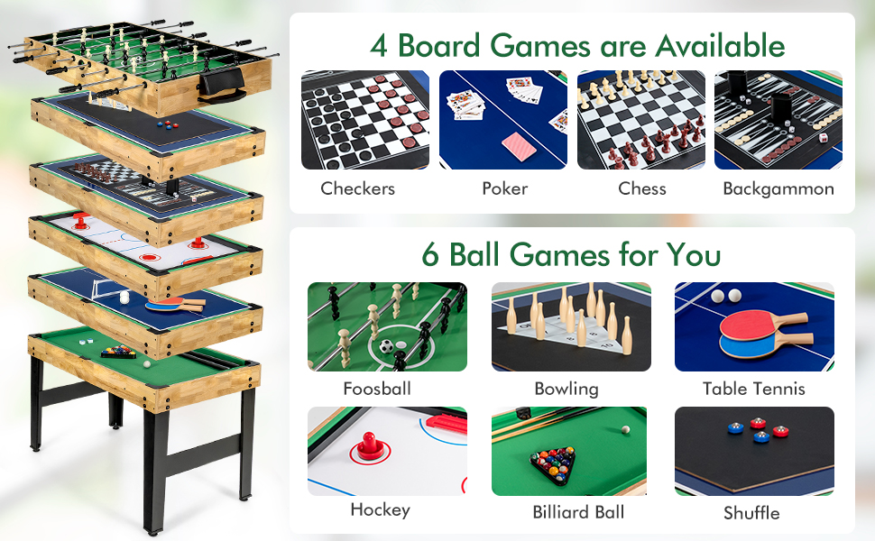 GYMAX 10in1 Multi Game Table, Combo Games Table Set with Foosball, Hockey, Billiard, Table