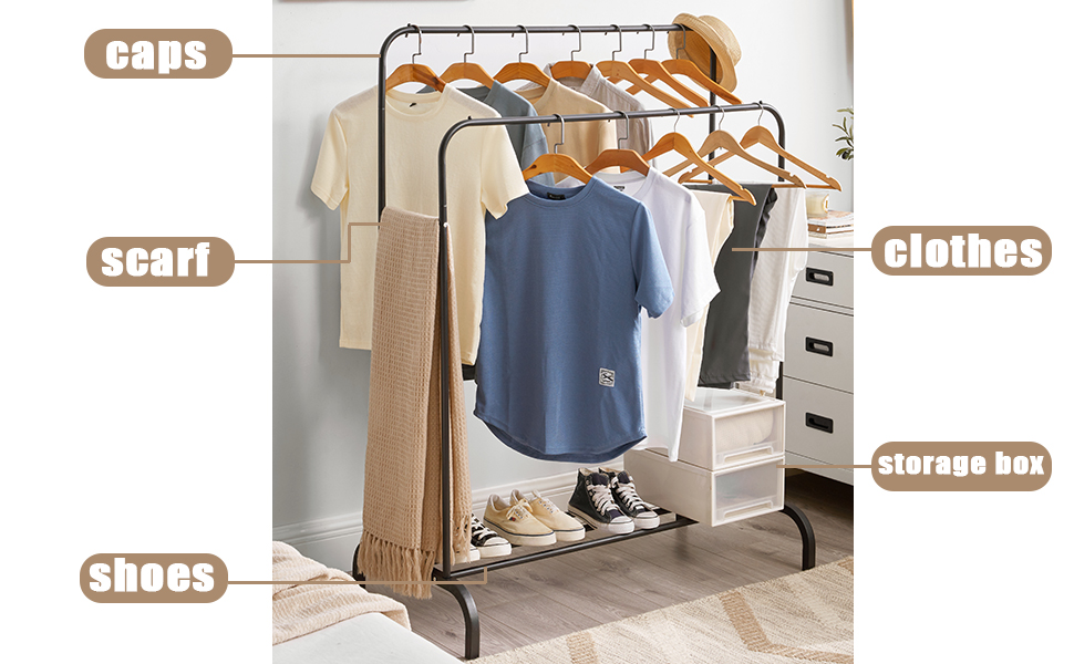 Vivo Technologies Metal Clothes Rail Double Hanging Rails Garment Rack