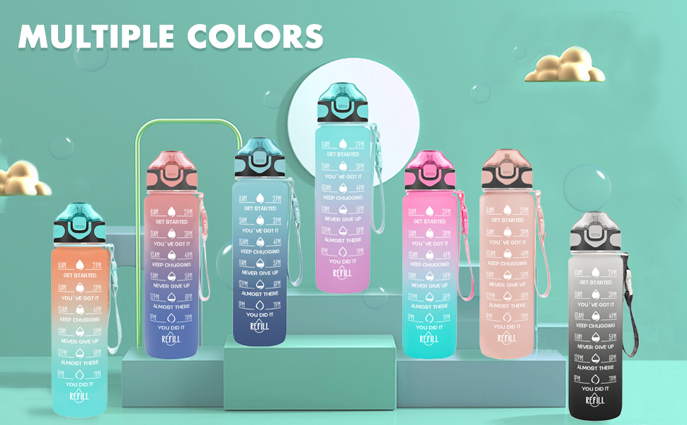 Enerbone 32 OZ Water Bottle with Times to Drink and Straw